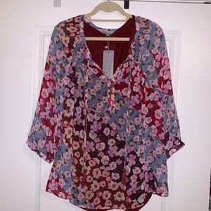 Floral Print Split Neck Top